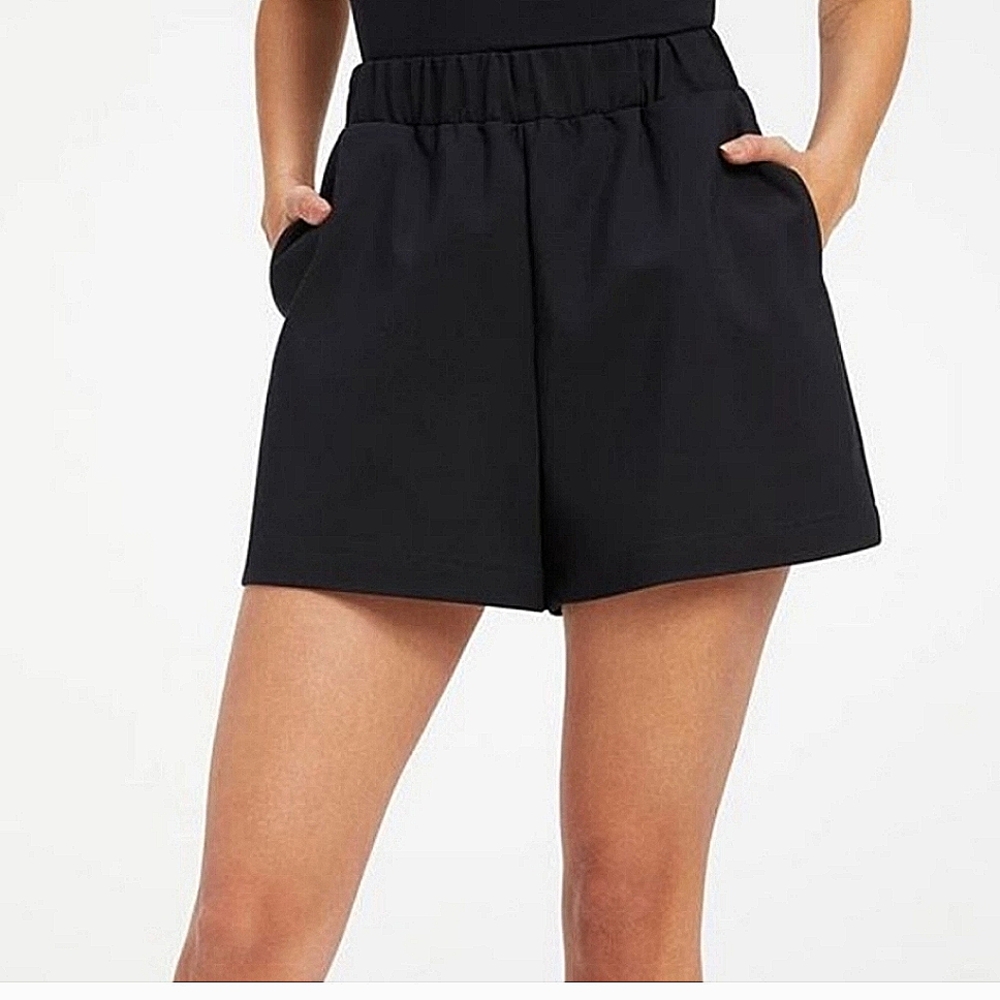 Good American Weekend Pull on Black Cotton Blend Shorts | Color: Black